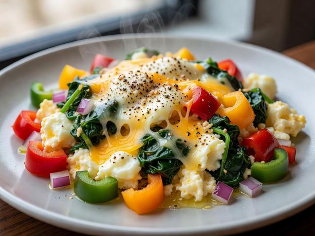 Cheesy Egg & Veggie Skillet Scramble