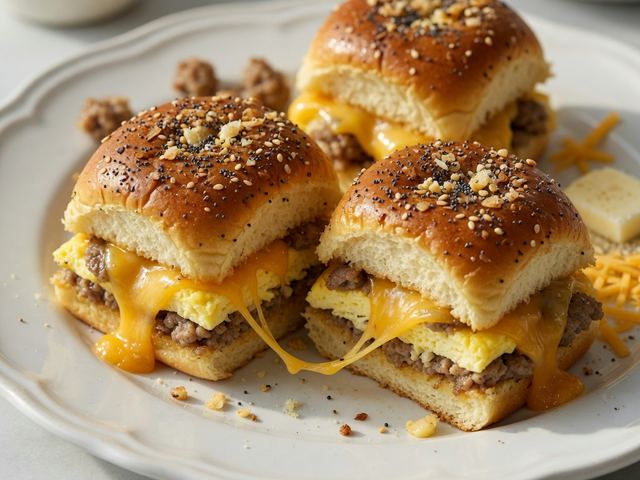 Cheesy Sausage & Egg Breakfast Sliders on Hawaiian Rolls