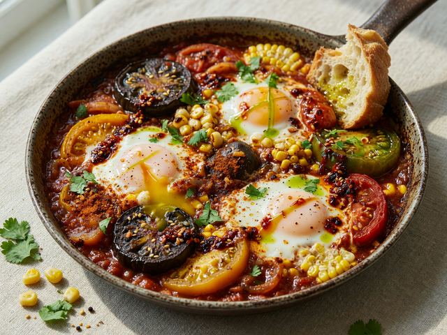 Chili-Crisp Blistered Heirloom Tomato Shakshuka