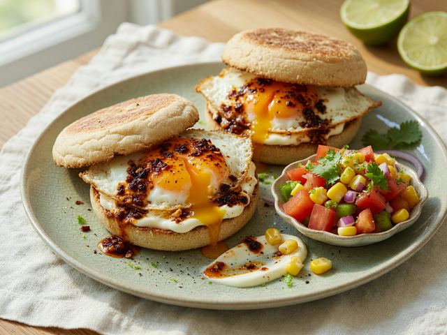 Chili-Crisp Fried Egg Breakfast Sandwiches with Tomato-Corn Relish