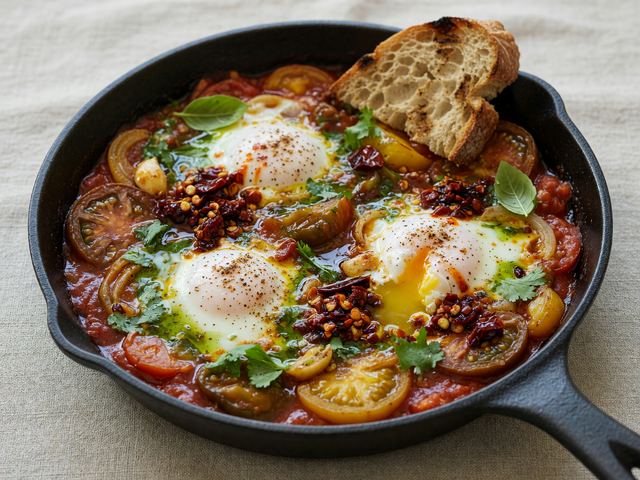 Chili-Crisp Heirloom Tomato Shakshuka