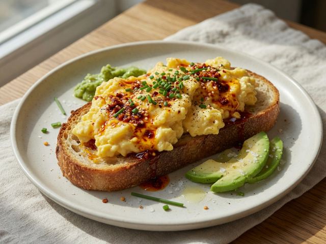 Chili Crisp Soft-Scrambled Eggs on Sourdough Toast