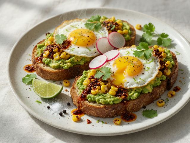 Chili-Crunch Corn & Avocado Egg Toasts