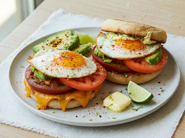 Chili-Lime Heirloom Tomato Breakfast Sandwiches with Avocado