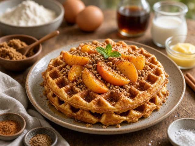 Cinnamon Peach Crisp Waffles
