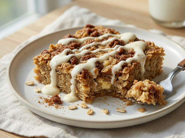 Cinnamon Roll Baked Oatmeal with Cream Cheese Drizzle