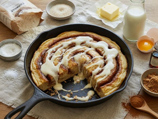 Cinnamon Roll Pancake Skillet with Cream Cheese Glaze