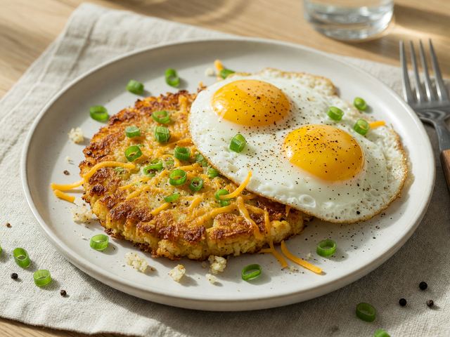 Classic-Swap Cauliflower Hash Browns with Eggs