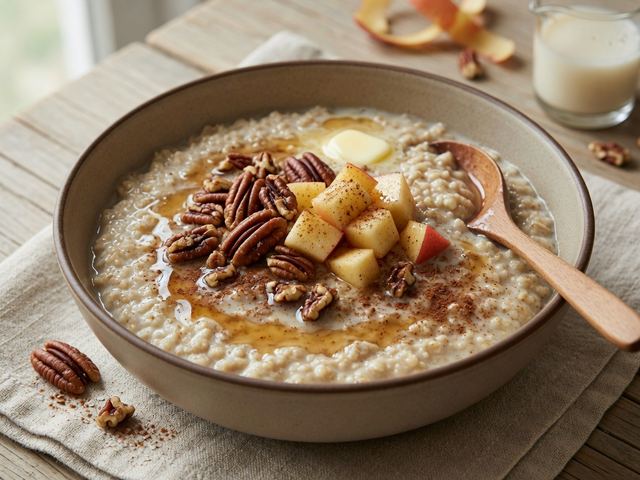 Creamy Apple Cinnamon Steel-Cut Oatmeal with Toasted Pecans