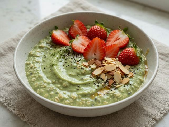 Creamy Matcha Overnight Oats with Strawberries