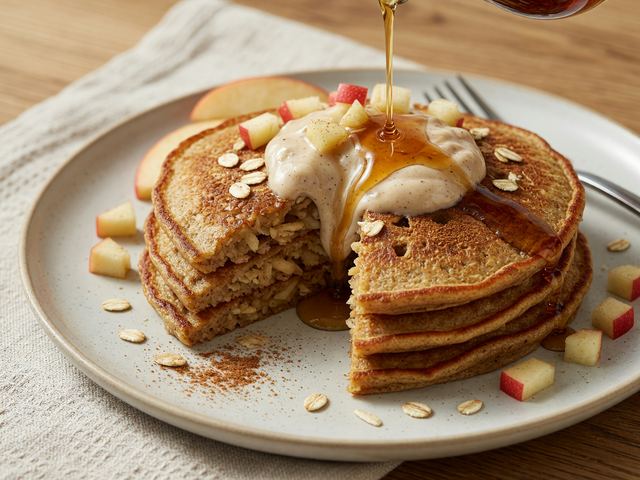 Crisp Apple Cinnamon Protein Pancakes with Maple Yogurt