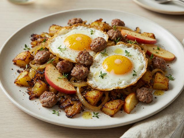 Crispy Apple-Sausage Breakfast Hash with Sunny Eggs