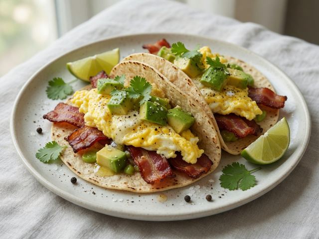 Crispy Bacon Egg & Avocado Breakfast Tacos