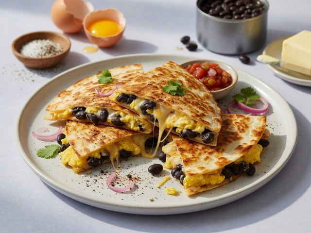 Crispy Egg and Black Bean Breakfast Quesadillas