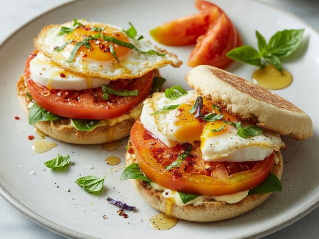 Crispy Egg Heirloom Tomato Breakfast Sandwiches