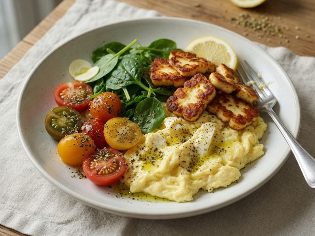 Crispy Halloumi Breakfast Bowls with Soft Scrambled Eggs