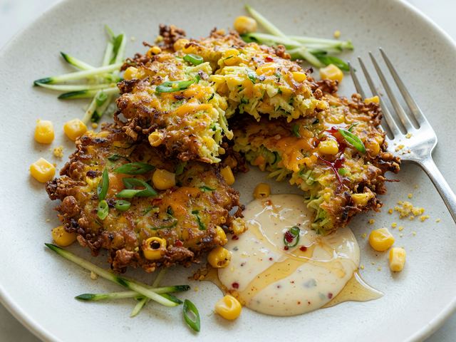 Crispy Zucchini Corn Fritters with Hot-Honey Yogurt