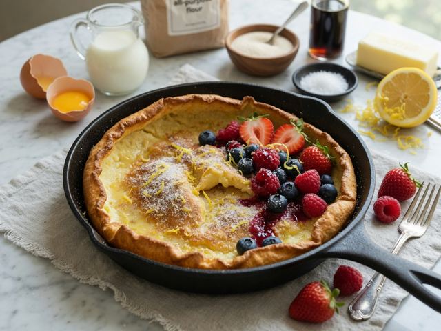 Dutch Baby Pancake with Lemon Sugar and Berries