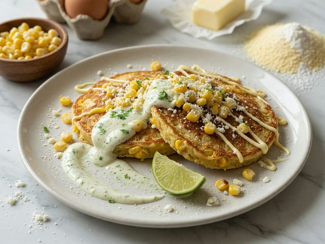 Elote-Inspired Fresh Corn Pancakes with Lime Crema