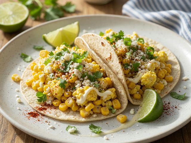 Elote-Style Corn Scramble Breakfast Tacos