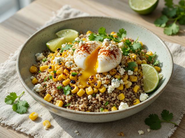 Elote-Style Fresh Corn Breakfast Bowls with Soft Eggs