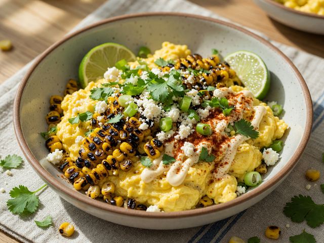 Elote-Style Soft Scramble Bowls with Charred Corn
