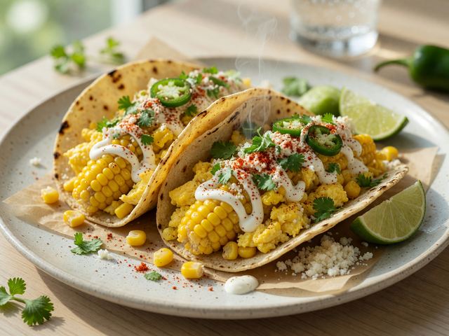 Elote-Style Sweet Corn Breakfast Tacos