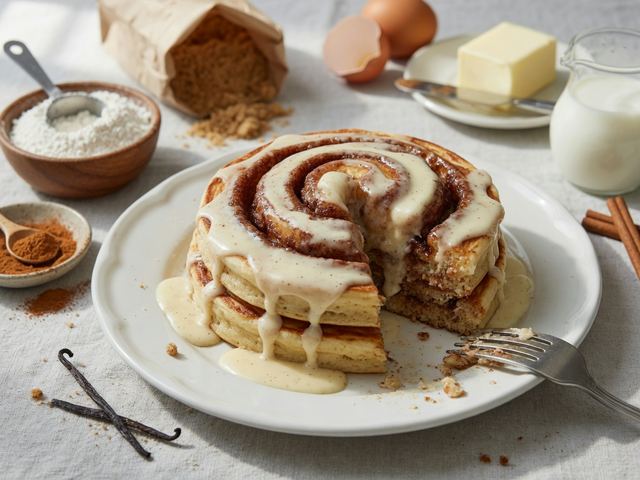 Fluffy Cinnamon Roll Pancakes with Cream Cheese Icing