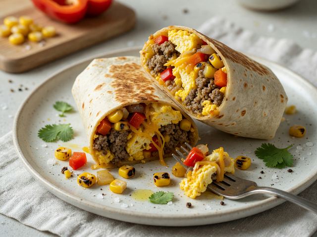 Freezer-Friendly Sausage Egg & Charred Corn Breakfast Burritos