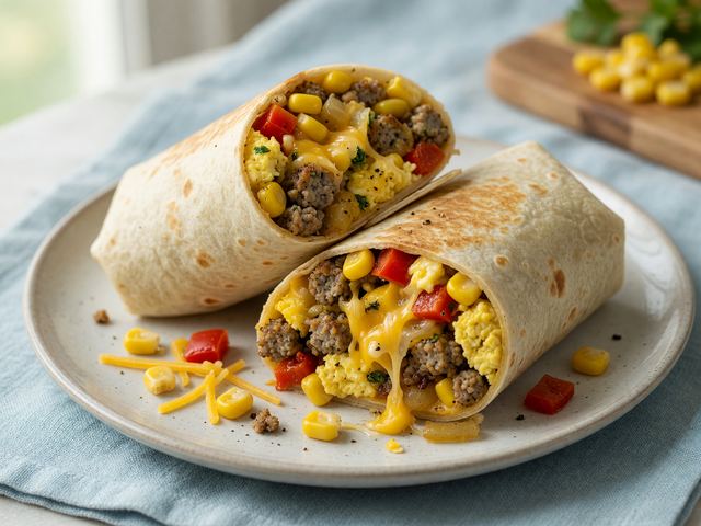 Freezer-Friendly Sweet Corn Sausage Breakfast Burritos