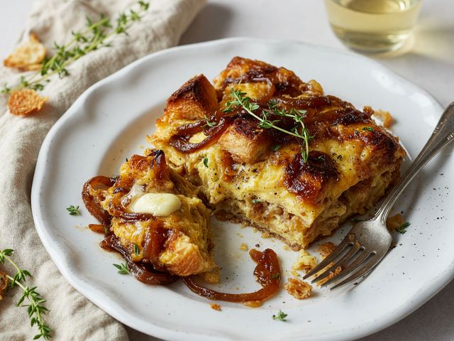 French Onion Egg Croissant Bake