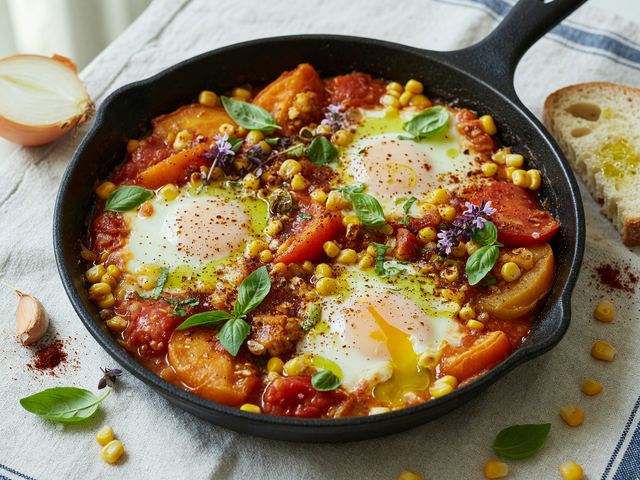 Fresh Corn & Basil Breakfast Shakshuka