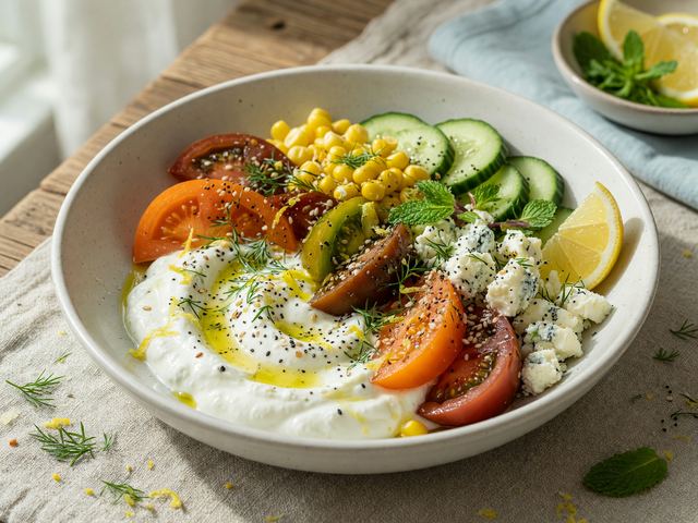Greek Yogurt Heirloom Tomato & Corn Breakfast Bowls