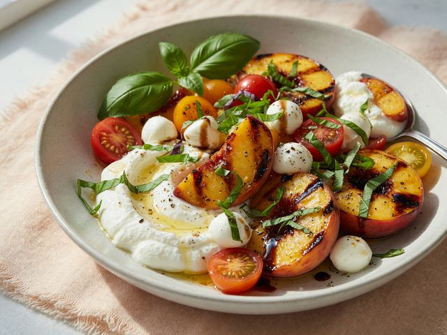 Grilled Peach Caprese Breakfast Bowls