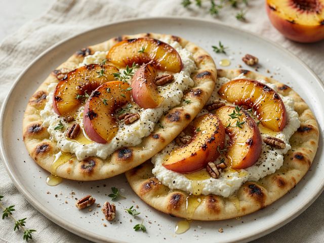Grilled Peach & Honey Ricotta Breakfast Flatbreads
