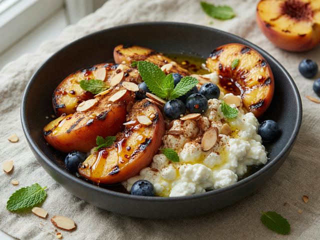 Grilled Peach & Hot-Honey Cottage Cheese Bowls