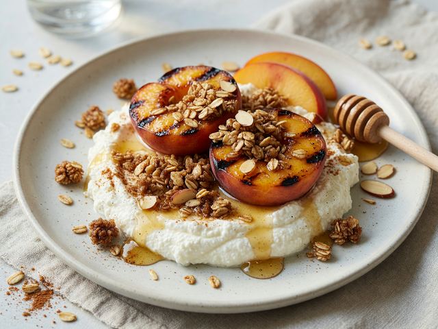 Grilled Peach & Ricotta Breakfast Bowls with Cinnamon Crunch