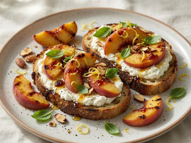 Grilled Peach & Ricotta Breakfast Toasts with Hot Honey
