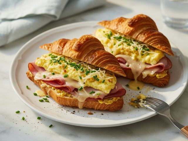 Ham Egg & Gruyère Croissant Breakfast Sandwiches