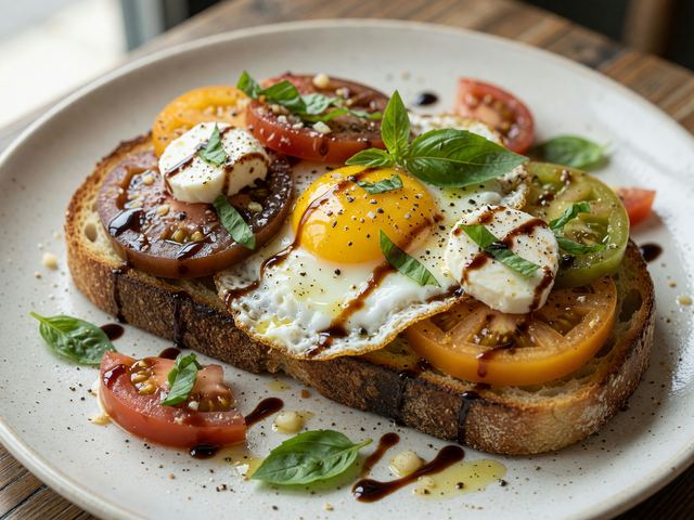 Heirloom Tomato Caprese Egg Toast with Balsamic Glaze