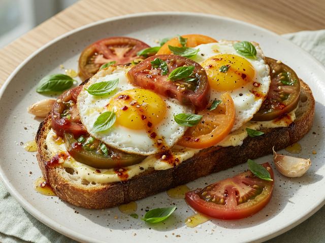 Heirloom Tomato Egg Toast with Hot Honey Drizzle
