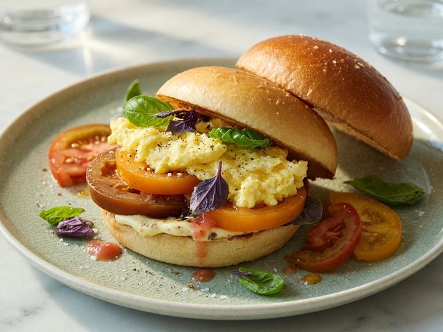 Heirloom Tomato Soft-Scramble Breakfast Sandwiches