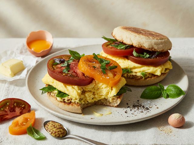 Heirloom Tomato & Soft-Scrambled Egg Breakfast Sandwiches