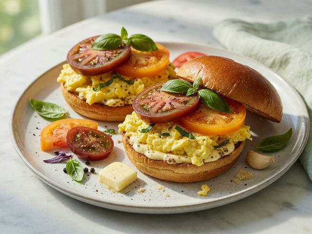 Heirloom Tomato & Soft-Scrambled Egg Breakfast Sandwiches