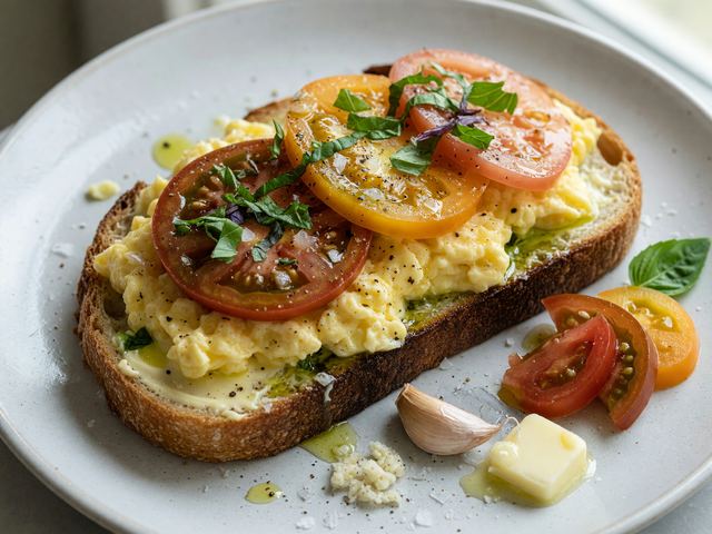 Heirloom Tomato & Soft-Scrambled Egg Breakfast Toast