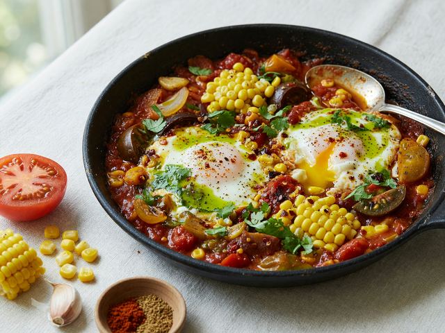 Heirloom Tomato Sweet Corn Shakshuka