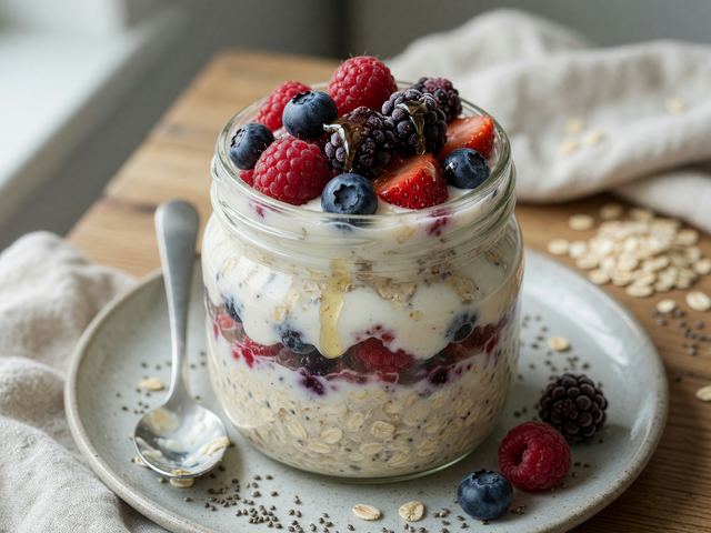 High-Protein Overnight Oats with Whey and Berries