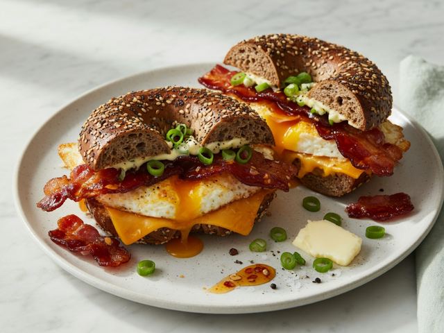 Hot Honey Bacon Egg & Cheese Bagel Sandwiches
