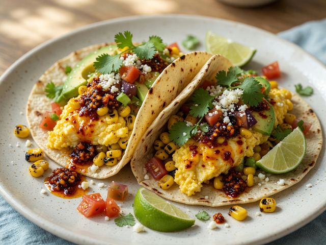 Hot Honey Chili-Crisp Breakfast Tacos with Charred Corn