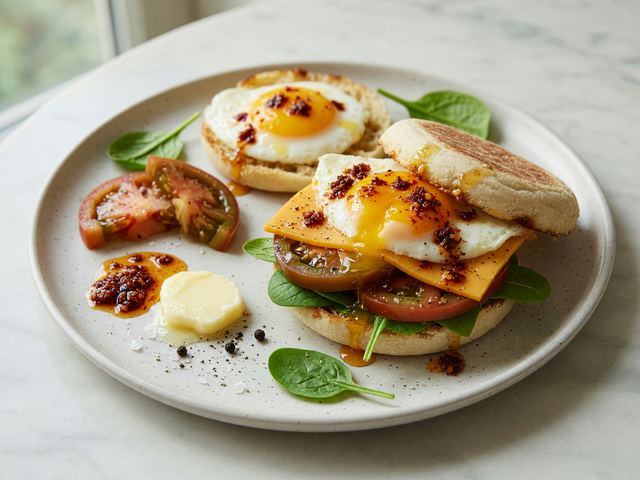 Hot-Honey Chili-Crisp Egg Sandwiches with Heirloom Tomato